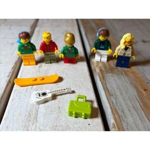LEGO City Minifigures Lot of 5 with Accessories Guitar Snowbard Suitcase